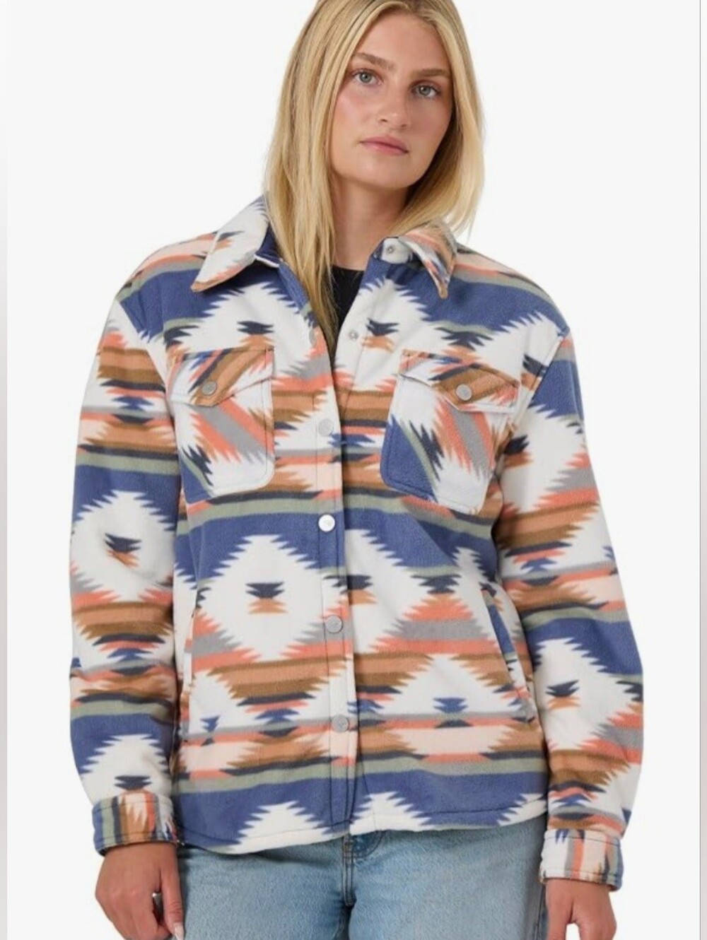 Roxy Trippin Women's XS Sherpa Fleece Shacket Jacket Aztec Print NWT $79.95